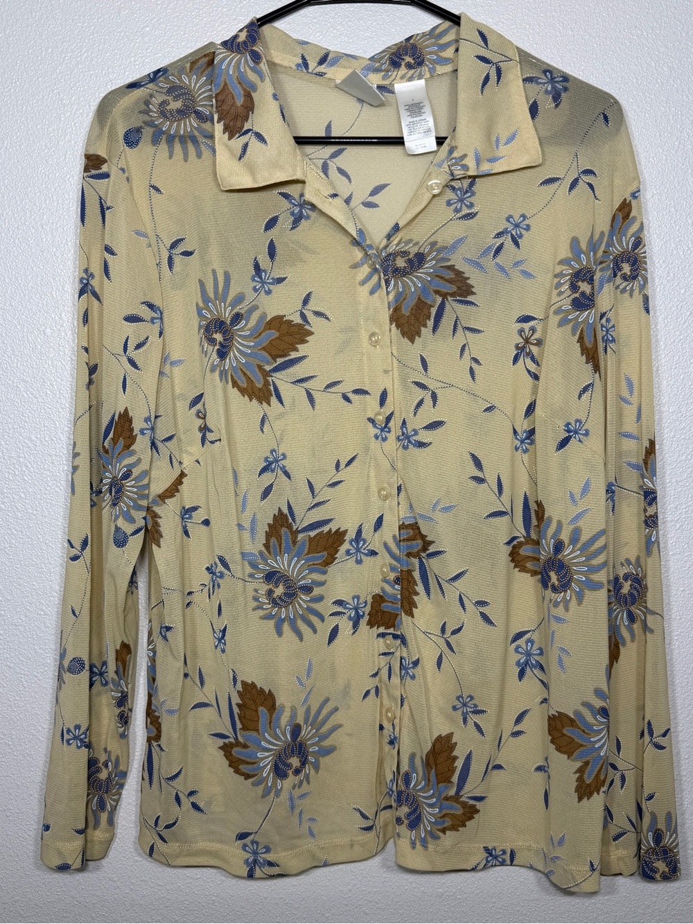 Vintage Emma James Sheer Yellow Floral Long Sleeve